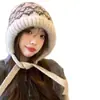 Chapéu de Tricô Estilo Fair Isle para Mulheres Inverno Balaclava Retrô Chapéu Saco Proteção Quente para Orelhas Chapéu de Lã Tendência