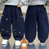 Pantalones de Pierna Curva con Estampado y Forro de Felpa para Niño, Otoño e Invierno 2026 Nuevo Estilo de Invierno, Pantalones Casuales de Calle Frescos, Pantalones Largos Engrosados