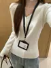 Suéter de Tricô com Botões V-Neck de Manga Longa Estilo Suave para Mulheres Temporada Outono/Inverno Elegante Afinando Suéter de Tricô Canelado Camada Interna Top Básico