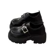 Em estoque~ Mocassins de couro genuíno com sola grossa para aumentar a altura para mulheres, sapatos de couro com salto grosso estilo britânico, sapatos casuais pretos para o trabalho