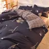 Juego de cuatro piezas de ropa de cama de color verde fruta liso, juego de tres piezas de sábana y funda de edredón para todas las estaciones, funda de edredón, colcha, sábana, funda de almohada