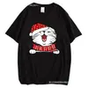 Camiseta Estampada en el Pecho de Animales Gatos Gatito Navidad Hombres