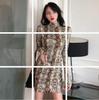 Vestido de otoño retro adelgazante con estampado de leopardo, cuello alto, falda sexy, estilo coreano chic, Q398, vestido de serpiente de manga larga para mujer