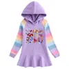 Vestido de Niña con Volantes de Dibujos Animados Arcoíris, Sudadera con Capucha de Manga Larga para Niños, Vestido de Princesa - Nuevo Estilo Primavera y Otoño 2026