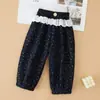 Pantalones Florales de Terciopelo para Niñas Otoño e Invierno Ropa Exterior para Bebés Pantalones Largos Cálidos Pantalones Casuales Estilosos para Niños con Adorno de Encaje