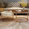 Mesa de centro de losa de roca, sala de estar, uso doméstico, tablero de vidrio templado, estilo minimalista moderno, adecuada para apartamentos pequeños, diseño de lujo ligero, nuevo modelo 2026, forma redonda, minimalista