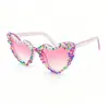 Gafas de Fiesta de Perlas de Alta Gama Transfronterizas de Amazon Gafas de Sol Blancas con Forma de Corazón para Novia Gafas de Sol para Cumpleaños de Mujer