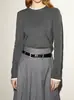Suéter de gola redonda feminino 2024 outono e inverno nova lã cinza suéter base camisa interior top