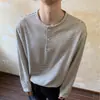 Camiseta Henley de Manga Longa Listrada para Homens e Mulheres, Estilo Americano de Primavera, Marca Tendência, Camiseta Básica Casual Simples para Mulheres