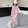 Conjunto de Dos Piezas para Niñas de Primavera y Otoño, Nuevo Estilo Coreano, Moda Tendencia, Sudadera con Capucha y Chaqueta de Personalidad Simple, Pantalones Casuales de Pierna Ancha