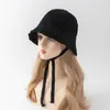 Sombrero de cubo de ganchillo calado estilo oscuro con cordones, sombrero de sol delgado transpirable casual estilo japonés, sombrero de pescador versátil anticaída