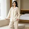 Ropa de Casa para Mujer Lana de Cordero 2026 Otoño/Invierno Nuevo Cuello de Muñeca Cárdigan Color Sólido Manga Larga Pantalones Largos Pijama Cálido