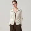 Cárdigan de cachemira con cuello de cremallera, nueva colección de invierno 2026, prenda base de color bloque para mujer, versátil y de corte holgado, prenda de abrigo gruesa