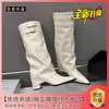 Fivela de cinto~Botas de cano alto de menina popular europeia e americana bico fino botas de perna de calça marrons botas de perna de calça explosivas de rua botas de salto grosso botas longas femininas