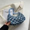 Bolsa casual clássica retrô de um ombro Bolsa de lona jeans Bolsa crossbody retrô Bolsa feminina xadrez com corrente
