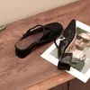 Mules de tacón alto tejido hueco de estilo europeo y americano para mujer, nuevas sandalias Mary Jane de verano para uso en exteriores