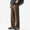 Calça jeans de algodão puro cor marrom melardo para homens, calça longa casual reta folgada de outono, nova calça de trabalho de outono