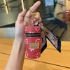 Charme de Mini Bolsa Redonda Cilíndrica com Flor Antiga Retro Porta-Moedas Porta-Batom Portátil Pingente de Chaveiro Envelope Vermelho