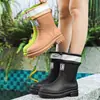 Zapatos de Lluvia de Moda Transfronterizos para Mujer, Calzado Impermeable para Exteriores Todo Terreno, Zapatos de Goma Antideslizantes para Cocina, Zapatos Impermeables para Lavado de Autos para Mujer