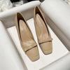 Albaricoque francés Tacón Grueso Punta Cuadrada Tacones Altos Poco Profundos Primavera 2025 Nuevo Elegante Cuero Suave Tacón Medio Zapatos Individuales Profesionales para Mujer
