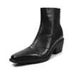Botas de Cano Curto com Salto Grosso de Couro Bovino de Primeira Camada para Mulheres, Botas de Salto Alto Simples, Novas para Outono Inverno, Bico Quadrado, Zíper Lateral, Couro Genuíno, Botas de Cano Curto da Moda, Botas Femininas