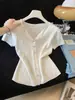 Cárdigan de punto trenzado simple y versátil con cuello en V estilo coreano, top de punto de manga corta para mujer, verano 2026, elegante, ligero, top adelgazante