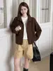 Cardigã de lã dupla face tricotado de cor sólida com gola alta, zíper casual, novo estilo outono e inverno 2026, casaco suéter feminino elegante e versátil