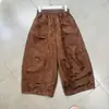 Nova roupa feminina estilo chinês: calça casual solta versátil retrô de jacquard de seda, cintura alta, calça harém cropped