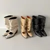 Botas Plisadas de Tacón Grueso para Mujer 2026 Nuevo Verano-Otoño Hebilla de Cinturón Adelgazantes de Dos Vías Sandalias de Ballet de Tacón Alto