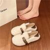 Sapatos Peludos com Fivela para Mulheres 2025 Outono e Inverno Novo Estilo Forrados com Lã Uma Perna Grávidas Solado Macio Quentes e Confortáveis Sapatos Gorro