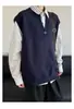Colete Tricot Casual Retro Acadêmico Tendência para Homens e Mulheres Cor Sólida Estilo Neutro Pulôver Sem Manga