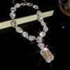 Collar de Corazón de Flor de Diamante Cuadrado Transfronterizo Europeo y Americano Cadena para Clavícula de Lujo Ligero Gama Alta Exagerado Nicho Versátil