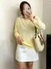 Top acanalado de cuello redondo para mujer talla grande, suéter fino para mujer, tejido casual 2026 para damas de talla grande