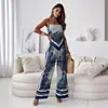 2025 Aliexpress Nova Moda Top Wrap com Alça Estampada + Conjunto de Calça Floral Roupas Femininas