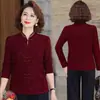 Nueva moda de otoño ropa estilo chino para mamá: Camiseta base de cuello alto, camiseta retro adelgazante, top de manga larga para mujeres de mediana edad y mayores