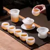Nuevo Juego de Té de Hielo y Jade Juego de Té Kung Fu de Alta Gama Tazón de Cerámica con Tapa Tetera Taza de Té Souvenir para el Hogar