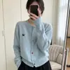 Cardigan de Tricô Bordado com Filhotes 100% Lã para Mulheres, Novo Outono/Inverno 2026 Casaco Suéter Solto Emagrecedor