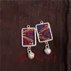 Pendientes Vintage Bordados Hechos a Mano de Estilo Étnico de Moda con Borlas Pequeñas, Joyería de Plata Miao de Yunnan, Color Blanco, Tamaño 41