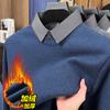 Suéter Falso de Duas Peças com Gola de Tricô Waffle para Homens, Estilo Outono e Inverno, Lã Integrada, Quente, Engrossado, Camada Base de Tricô