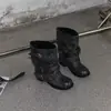 Botas Western Retrô Femininas 2026 Novo Estilo Botas Empilhadas Amassadas Botas Curtas Retrô Salto Bloco Botas de Cavaleiro para Barra da Calça