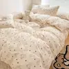 Conjunto de quatro peças 100% algodão puro Classe A para dormir sem roupa, estilo ins, fresco e fofo, algodão lavado, cartoon, conjunto de três peças para dormitório, conjunto de quatro peças estilo lençol com elástico