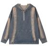 Comercio Transfronterizo Ligeramente Imperfecto Americano Primavera y Otoño Estilo Retro Perezoso Media Cremallera Denim Moda Jersey Superior Suelto y Alto