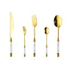 Juego de cubiertos de acero inoxidable para cruzar la frontera, juego de esmeralda para cuchillo, tenedor y cuchara, cuchillo y tenedor para bistec, vajilla occidental creativa, cerámica de platino, vajilla para hotel