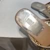 Le Mo Nv 2026 Verão Novo Casual Strass Bico Quadrado Rasteirinha Slip-On Meia Pantufa Respirável Pantufa Fechada