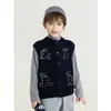 Chaleco Suéter para Niños Wuli Bu Yi Invierno Nuevo Estilo Chaleco con Bordado de Oso Cárdigan Mezcla de Lana Top Versátil
