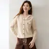 26 Novo moletom de cashmere feminino com bolsos, espessado para outono e inverno, modelagem solta, suéter com capuz, segunda pele de tricô e peça externa