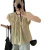 Blusa de Verano Estilo Coreano Dulce y Suave Estilo Chica Joven con Mangas Volantes Voladoras de Tencel para Mujer en Stock