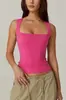 2025 Europa e América Amazon Estilo Rua Especiaria Moda Gola Quadrada Básica Slim Fit Sem Mangas Colete Camisa Base Feminina Roupa Feminina