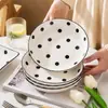 Celebridad de Internet Color de Esmalte Hogareño Cerámica Puntos de Polca Tazón de Dulces y Plato Tazón de Arroz Plato de Sopa Creativo Pintado a Mano Apto para Microondas