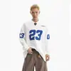 Camiseta de Manga Longa, Moda Cool da High Street Americana com Estampa de Letras e Números Ins, Tops Esportivos Versáteis para Homens e Mulheres, Tops de Casal, Moletons